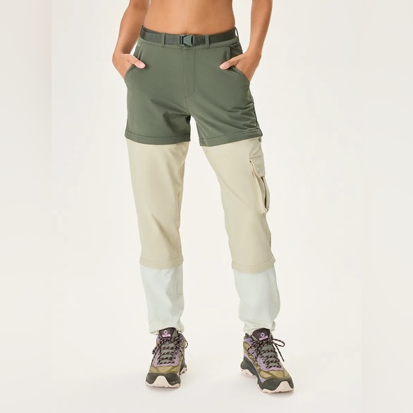 NWT Outdoor Voices RecTrek Zip-Off Pant in Tea Tree/Calcite/Milk Stone - Picture 2 of 8